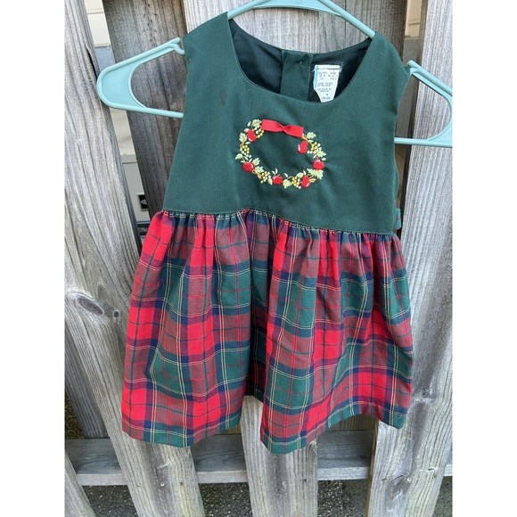 The Best Dressed Child Girls Green & Red Holiday Plaid Dress - Embroidered Platter Collar main image 1